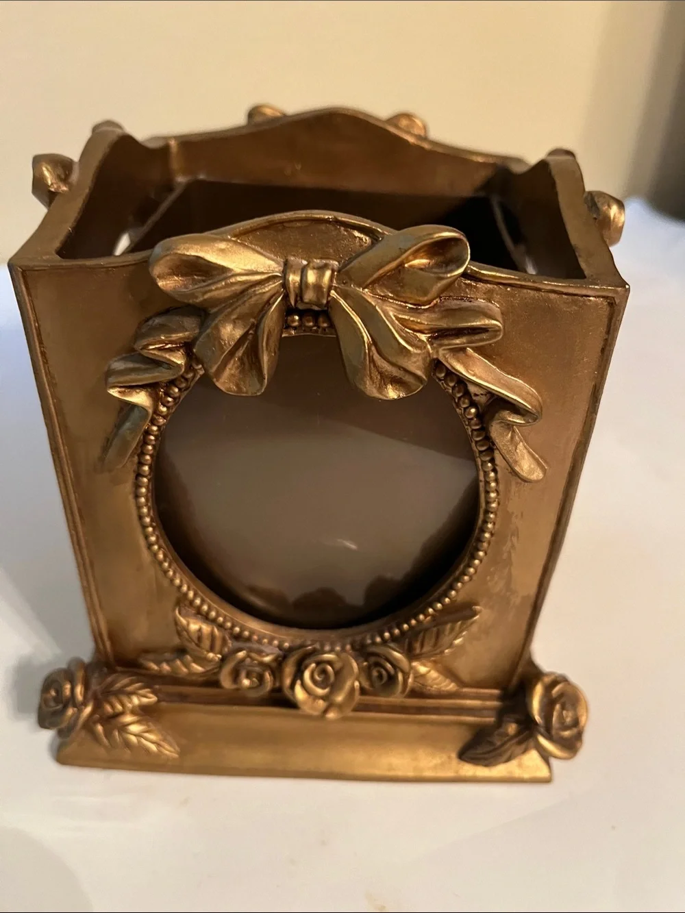 Vintage Teleflora gold hornet photo cube planter box